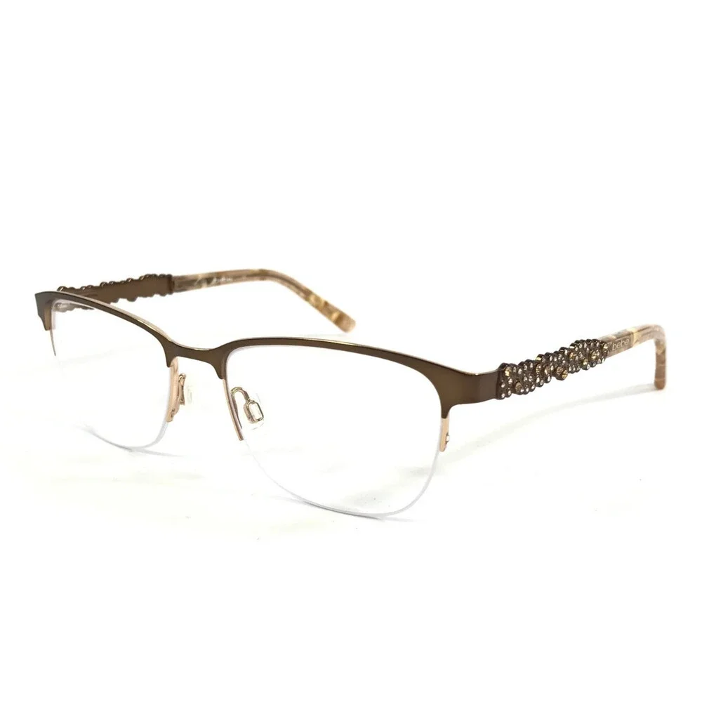 Bebe Eyeglasses Frames BB5177 200 TOPAZ Gold Cat Eye Swarovski 52-17-135